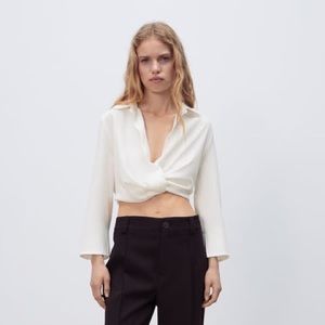 NEW WITH TAGS- Zara Pleated Crop Top in White